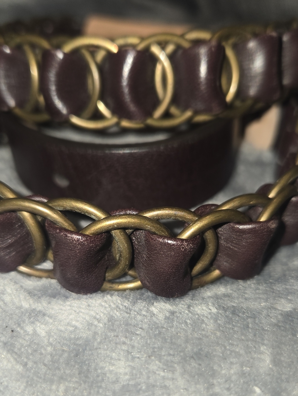 Talbots-Genuine Leather Btown/Chain Belt-Size Small - Picture 3 of 11